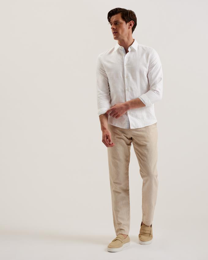 Chemises Ted Baker Long Sleeve Linen Cotton Blanche Homme | WWS-25571678